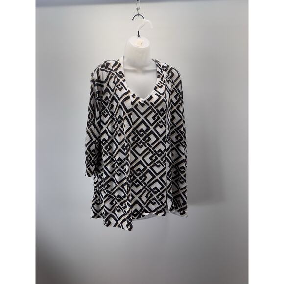 Chico's Black-White-Beige Geometric Top and Jacket Set Size 2 - Picture 1 of 9